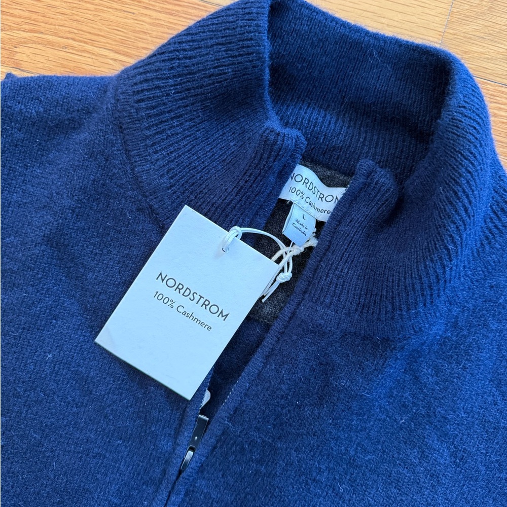 Nordstrom Men’s Navy Zip-Up Cashmere Mock Neck Sweater